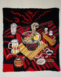 Tapestry showing a bowl of Ramen and Japanese beer