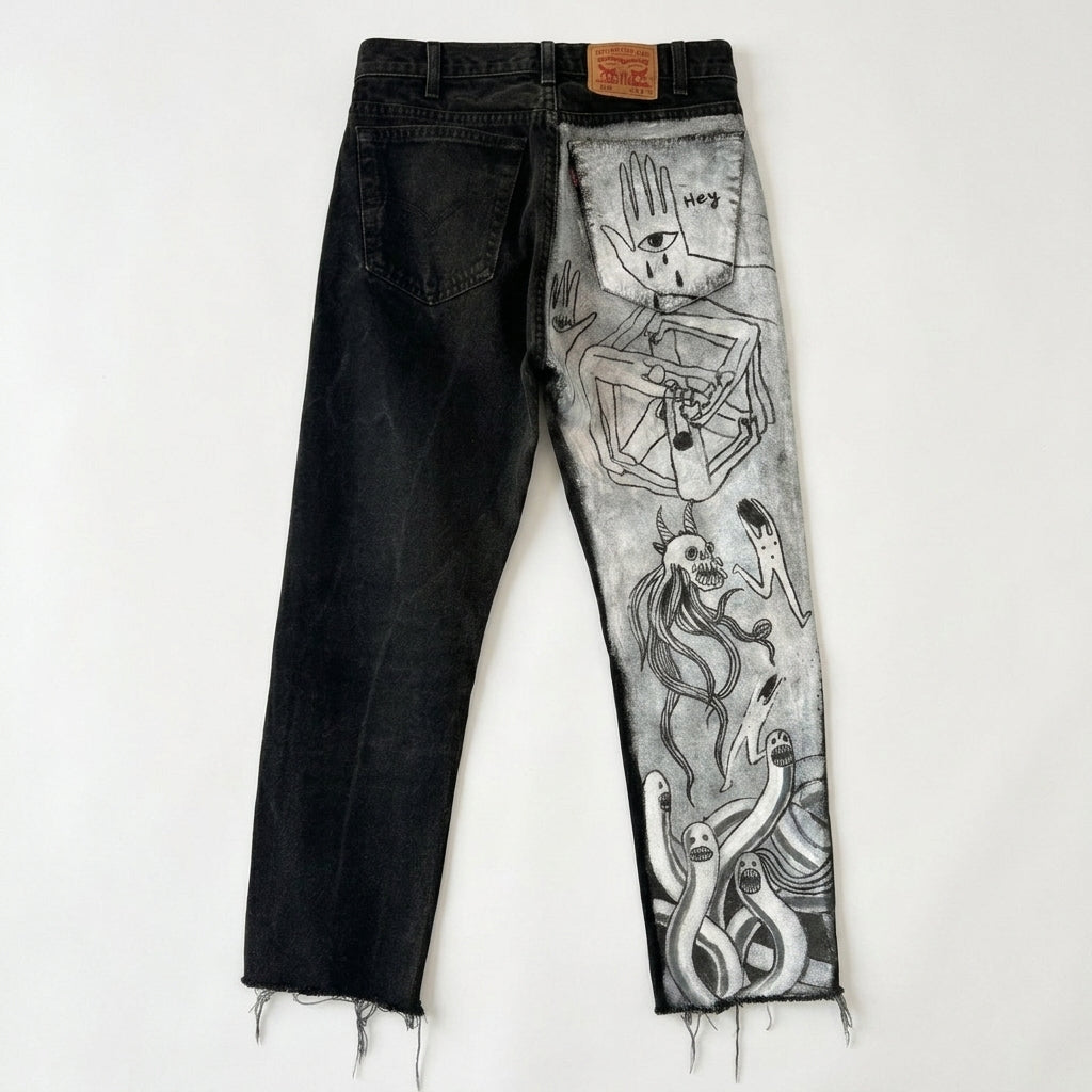 Levi's 505 jeans with hand painted art by Julia Kiryanova
