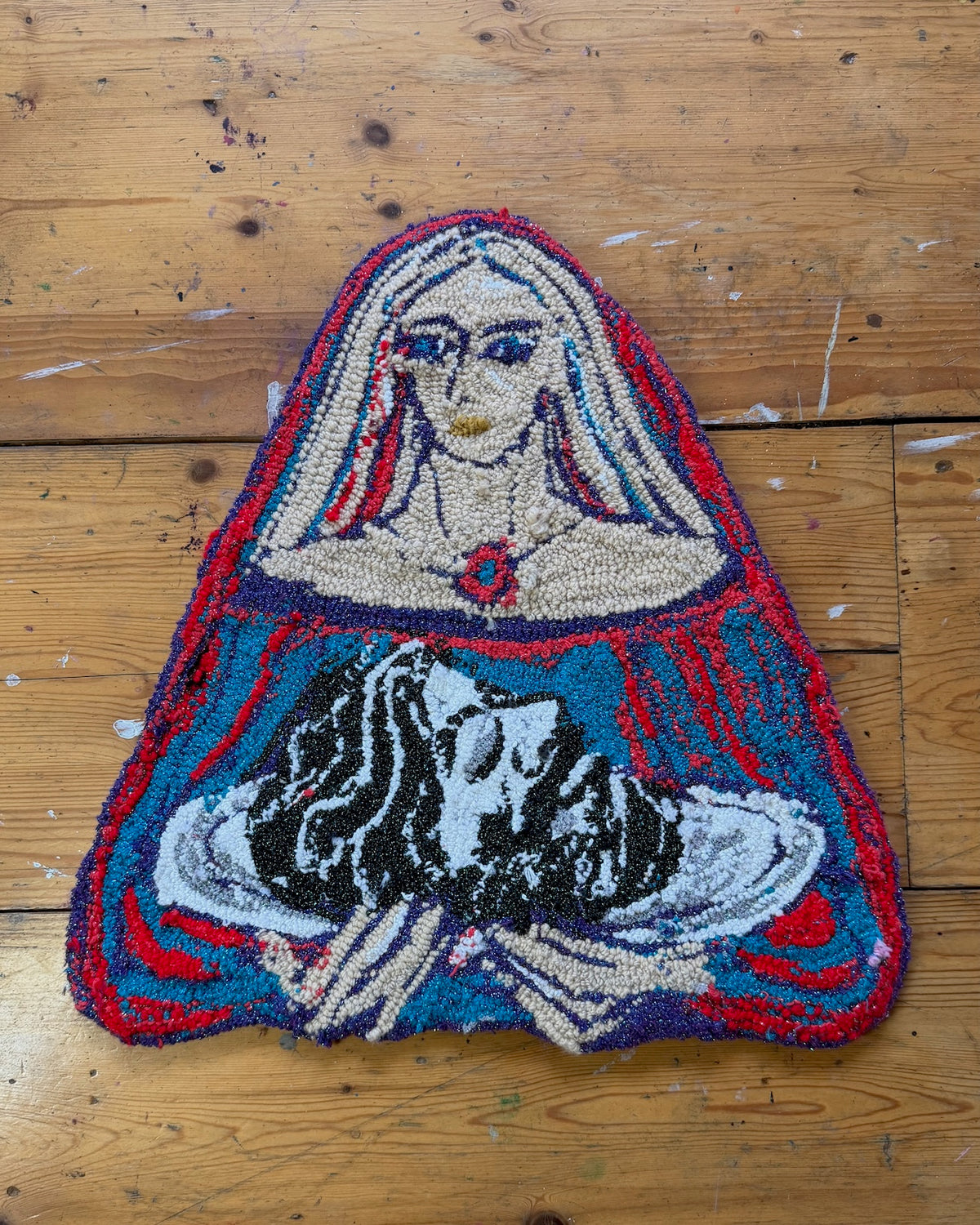 The Dinner tapestry by Studio Juuls, a bold and colourful handmade textile artwork